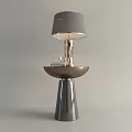 Modern Side Table With Metal Base Gray Lampshade And Books On Top Surface 3d model