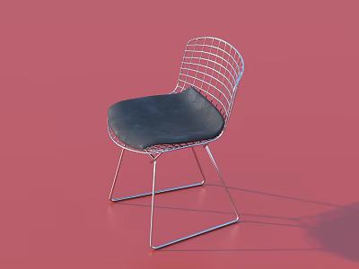 Modern Minimalist Metal Frame Single Chair With Wire Mesh Backrest And Black Cushion Seat 3d model