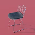 Modern Minimalist Metal Frame Single Chair With Wire Mesh Backrest And Black Cushion Seat