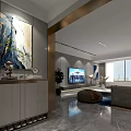 Sleek Modern Grey Tone Living Room With Large TV And Elegant Cozy Interior Design