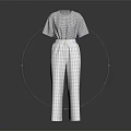 Stylish Thin Plaid Short Sleeve Top With White Wide Leg Pants Outfit Set