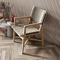 Modern Two Chairs And Small Round Table Set With Wooden Striped Wall And Herringbone Floor
