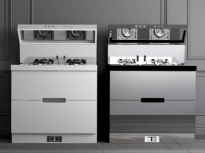 Modern White And Black Kitchen Appliances With Integrated Stove Hood And Drawers 3d model