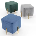 Square Velvet Stools in Gray Green Blue with Modern Gold Legs Design