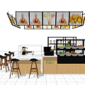Modern Milk Tea Shop Interior With Display Counter Bar Stools And Drink Screens