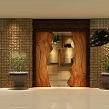 Lush Green Plant Decorated Restaurant Interior With Wooden Ceiling Hanging Lights Stone Walls And Colorful Chairs