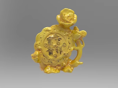 Traditional Golden Decorative Ornament Set With Flower And Fortune Characters 3d model