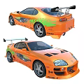 Orange Modified Sports Car With Flame Decals And Aerodynamic Parts