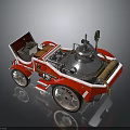 Red Vintage Steam Car Model With Classic Wheels And Steam Apparatus