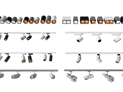 Track Mounted Downlights And Spotlights In Various Colors And Styles 3d model