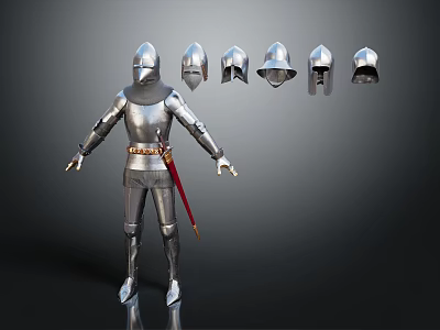 Medieval Knight Full Body Armor With Various Helmet Designs On 3d model