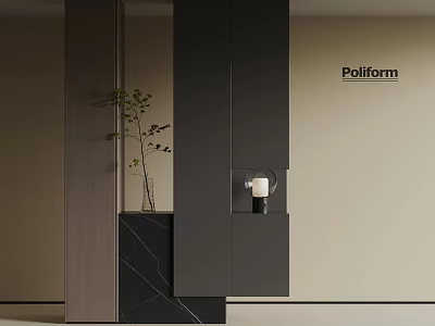 Poliform Modern Black Shoe Cabinet With Marble Top And Plant Decoration 3d model