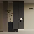 Poliform Modern Black Shoe Cabinet With Marble Top And Plant Decoration