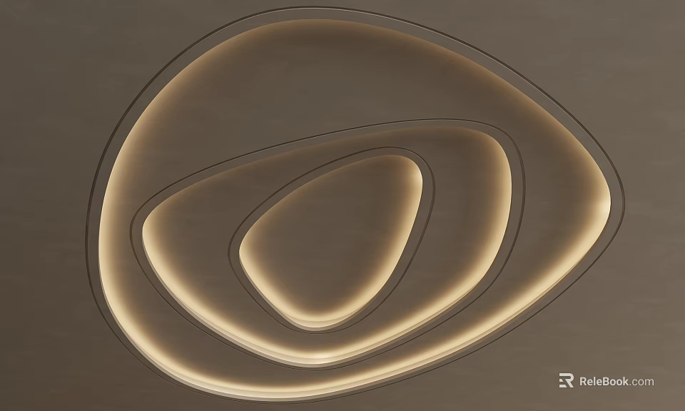 Modern Curved Ceiling Design With Illuminated Circular Layers And Warm Lighting 3d model 