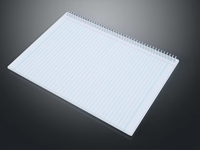 Single White Spiral Bound Notebook Showing Lined Pages Against Dark Background 3d model