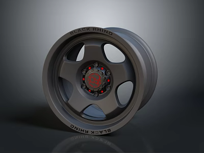Gray Forged Car Wheel With Red Accents And Black Ring Design 3d model