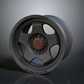 Gray Forged Car Wheel With Red Accents And Black Ring Design