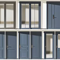 Multiple Blue Hinged Door Styles With Glass Panel And Solid Designs 3d model