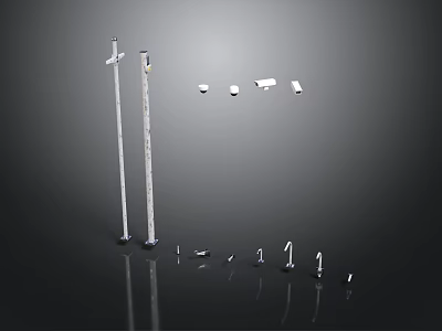 Scene Construction Components With Metal Poles Lighting Fixtures And Connectors 3d model
