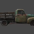 Vintage Rusted Green Truck With Weathered Exterior And Wooden Bed