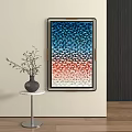 Abstract Painting Featuring Blue Red Squares Gradient Pattern In Black Frame Hanging On Wall 3d model