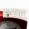 Red Front Loading Washing Machine with Modern Control Panel and Stainless Steel Door