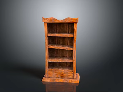 Vintage Brown Wooden Bookshelf With Multiple Shelves Carved Top And Solid Base 3d model