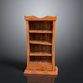 Vintage Brown Wooden Bookshelf With Multiple Shelves Carved Top And Solid Base