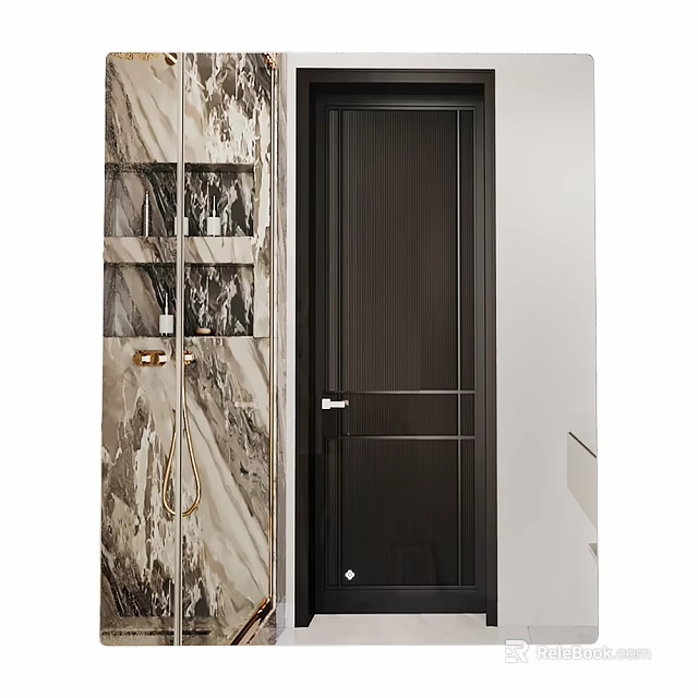 Elegant Modern Mirror Design With Marble Wall And Shelves In Bathroom 3d model 