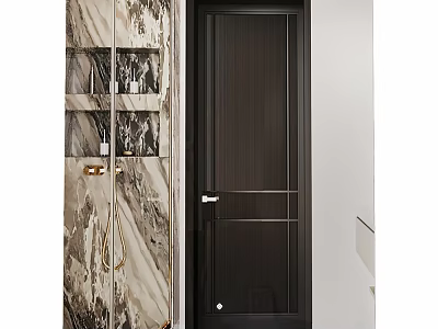 Elegant Modern Mirror Design With Marble Wall And Shelves In Bathroom 3d model