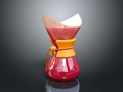 Red Glass Coffee Filter with Yellow Band and White Paper for Home Brewing 3d model
