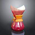 Red Glass Coffee Filter with Yellow Band and White Paper for Home Brewing