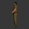 3D Male Character Model In Brown Work Uniform With Belt Standing On Dark Background