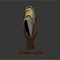 Exquisite Long Weapon With Gold Black Accents And Red Wooden Stand On Gradient Gray Background