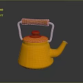 Orange Kettle With Wooden Handle And Metal Frame For Modern Kitchen Use