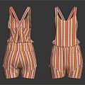 Stylish Red White Yellow Striped Overalls Featuring Adjustable Straps And Casual Short Design