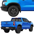 Blue Modern Pickup Truck Exterior Design With Off Road Wheels And Stylish Appearance