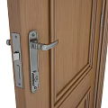 Wooden Swing Door With Classic Panel Design And Metal Handle Lock