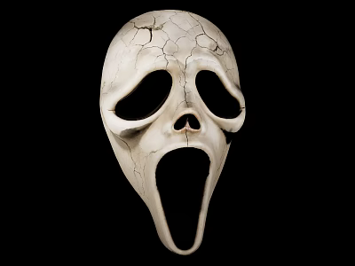 White Cracked Horror Themed Mask Decorative Ornament Set For Halloween 3d model