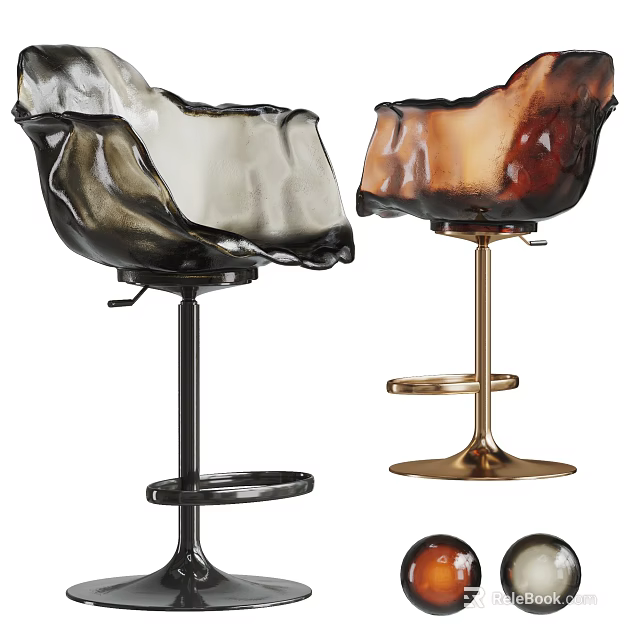 Modern Transparent Bar Stools With Black And Gold Metal Bases And Stylish Swivel Design 3d model 