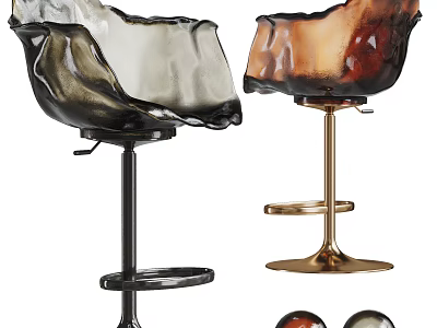 Modern Transparent Bar Stools With Black And Gold Metal Bases And Stylish Swivel Design 3d model