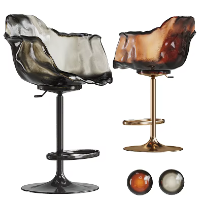 Modern Transparent Bar Stools With Black And Gold Metal Bases And Stylish Swivel Design 3d model