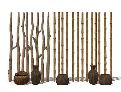 Modern bamboo log bamboo pole partition 3d model