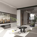 Modern Living Dining Room Interior With TV Stand Sofa Coffee Table Plants And Dining Area