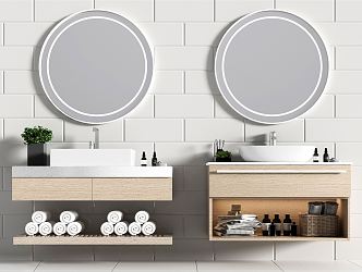 Modern Washbasin Bathroom Cabinet Wash Basin Mirror Cabinet Round Mirror Basin Bathroom Cabinet Combination 3d model