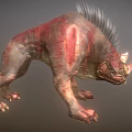 Mythical Beast Character with Red Gray Skin Spiked Back Mane and Horned Head