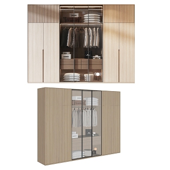 Wardrobe Clothes Clothing Solid Wooden Cabinet Glass Cabinet 3d model