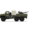 Green Military Truck With Canvas Covered Cargo Bed And Six Wheel Drive