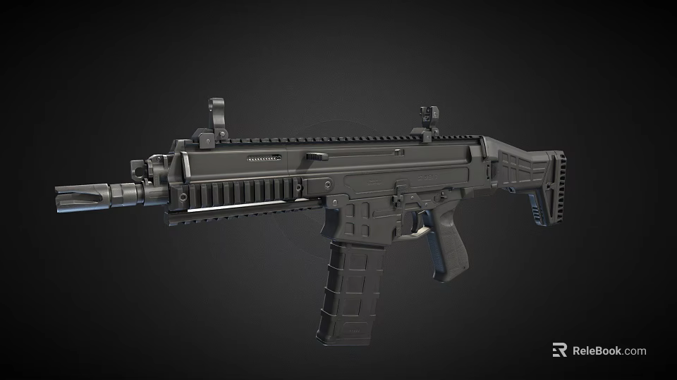 Modern Black Tactical Assault Rifle With Rail System Adjustable Stock And Muzzle Device 3d model 