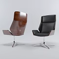 Modern Stylish Office Chair With Black Leather And Brown Wood High Back Metal Base